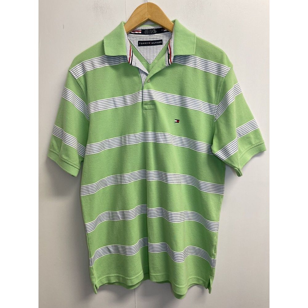 Tommy Hilfiger Men's Size M Polo Shirt Striped Short Sleeve Green